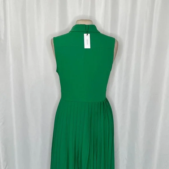 NWT!! KAREN MILLEN Soft Tailored Pleated Sleeveless Shirt Dress Solid Green US 8 - Picture 11 of 16
